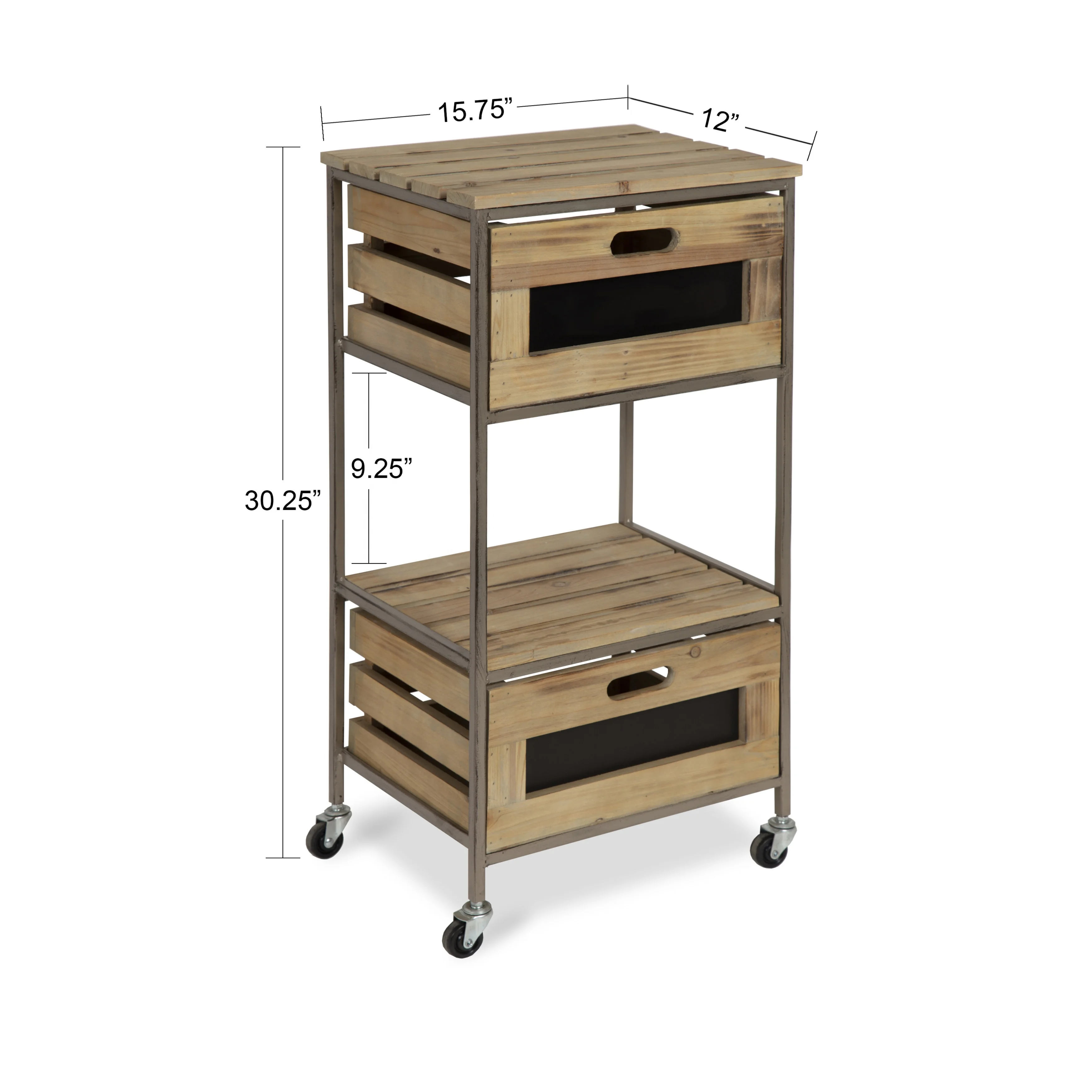 
Rustic 2 Tiers wooden organizer crate cabinet with wheels and chalkboard 