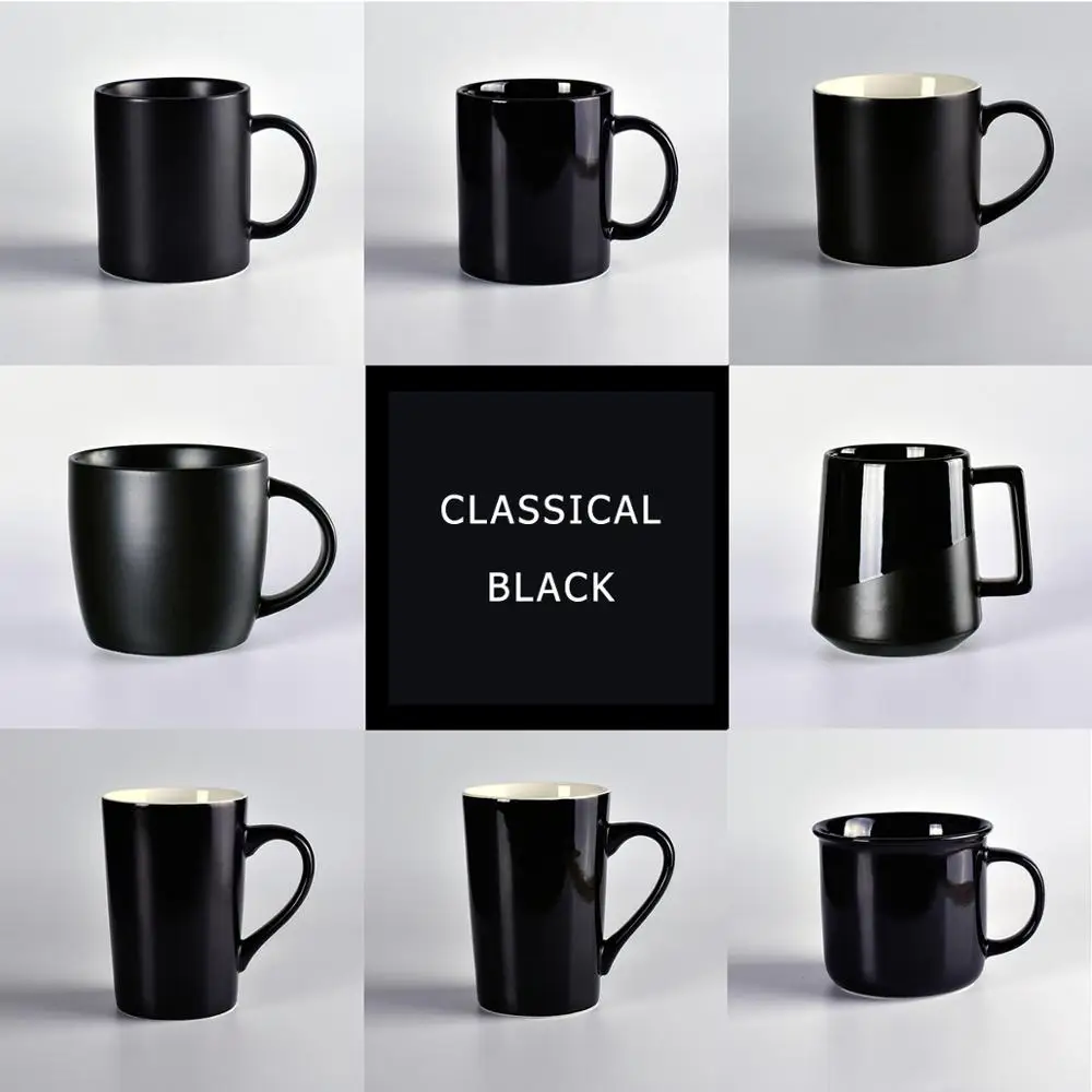 350/450/500ml Custom Logo high quality Plain black matt glossy porcelain mug blank ceramic coffee cup