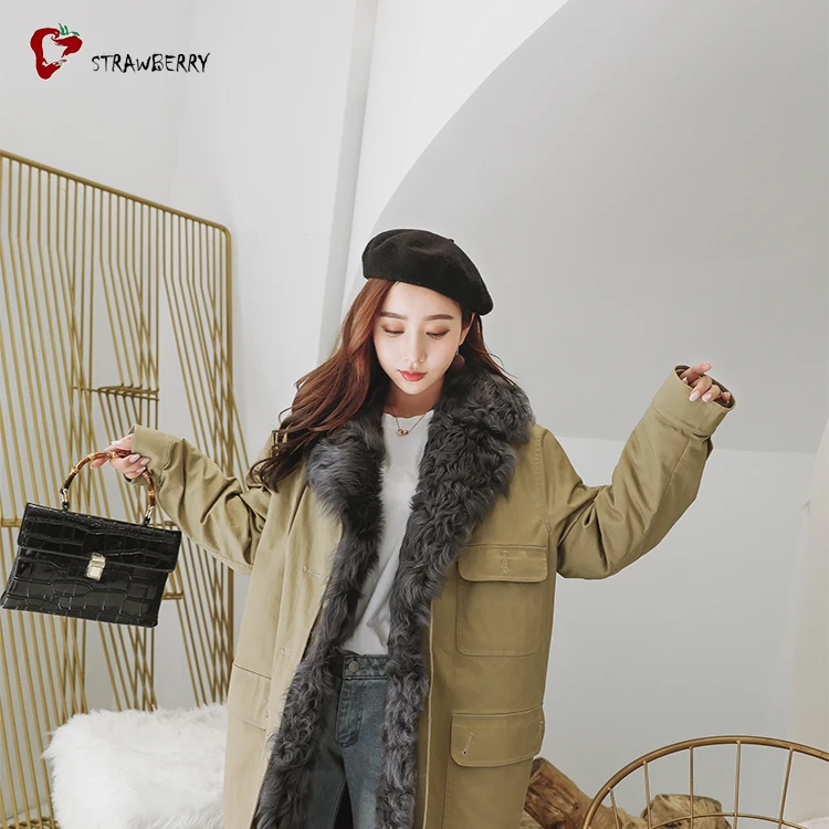 2018 Горячая Мода Длинные вьющиеся ягненка Шерсть Мех животных выстроились пальто женщина зима