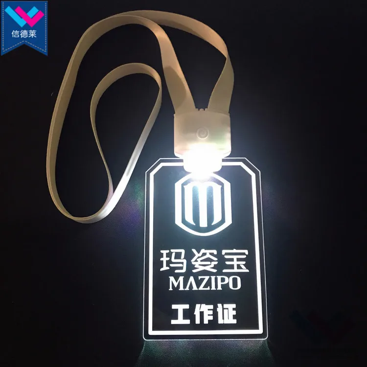 Customized Crystal Acrylic LED Lanyard Manufacturer Glow In The Dark ID Card Holder Acrylic LED Lanyard For Exhibition Party