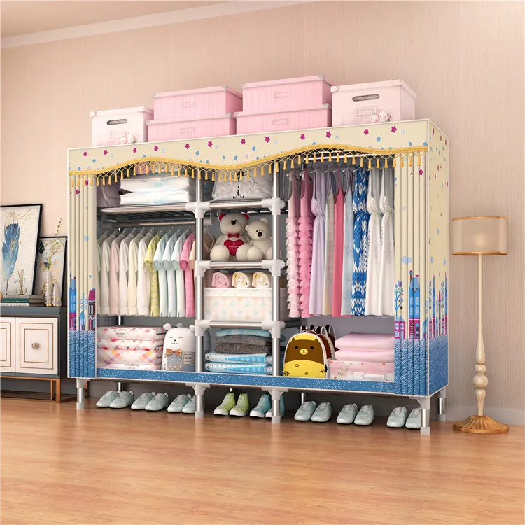
168*45*168CM size folding fabric plastic wardrobe bedroom closet cabinet steel frame C1703 