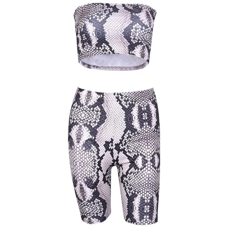2019 summer new snake-like tube top straight slim shorts 2 piece set  women casual suit