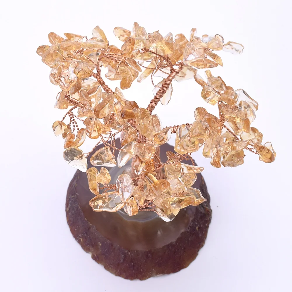 Citrine Wire Gemstone Bonsai Tree of Life Healing Fengshui Crystal Gem Tree Natural Gems Acceptable Handcrafted SCULPTURE CN;GUA