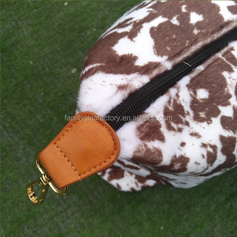 
Hot Sale Monogrammed Faux Fur Black Cowhide Cow Print Travel Weekender Bag 