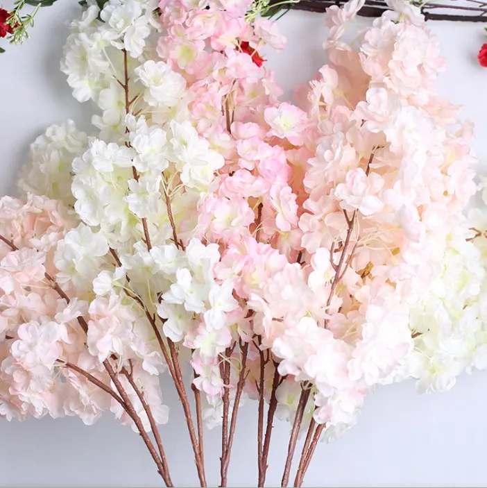 
3 branches artificial cherry blossom flower white cherry blossom branches without leaf for sale 