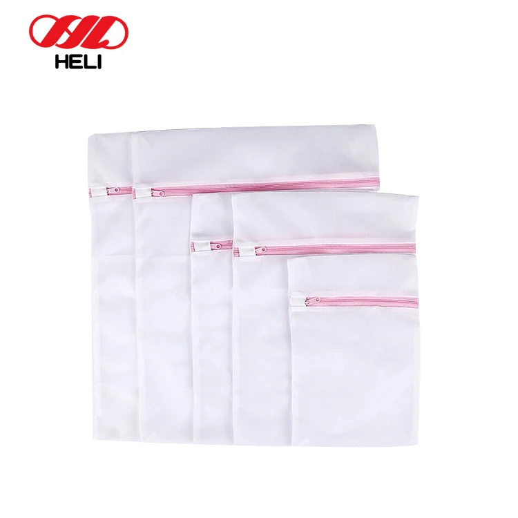 Multiple Sizes White Zippered Travel Washing Laundry mesh Net Bag