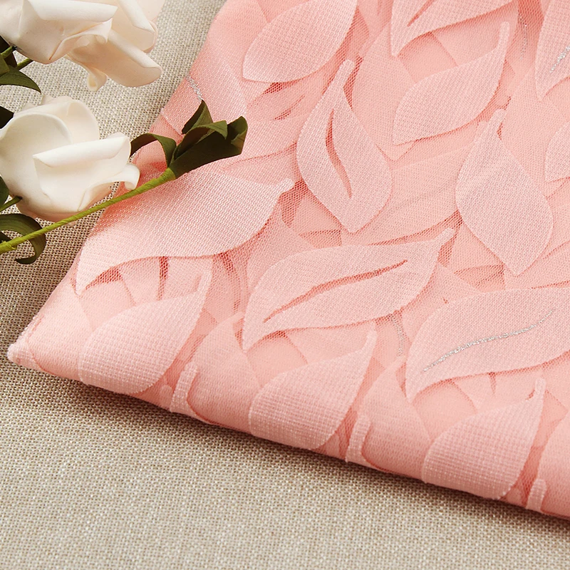 Chinese textile wholesale hot romantic pink leaf Swiss clothing burnt fabric