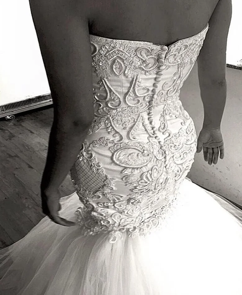 Lace Mermaid Wedding Gowns Luxury Dubai Bridal Gowns 2021 Vestido de novia Sexy African Wedding Gowns Fishtail Wedding Dresses