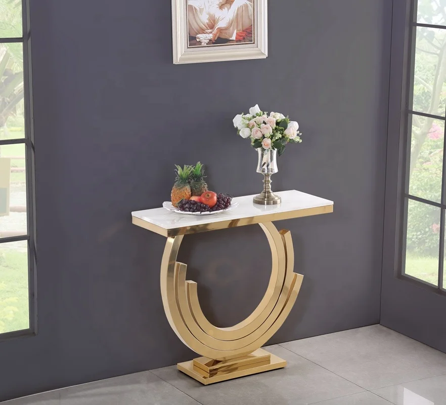 2020 New Interior Design Contemporary Luxury Furniture Gold Stainless Steel Console Side Table with Marble Top