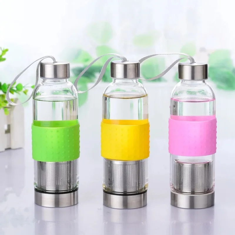 14oz Ice Tea and Coffee Infuser Cold Brew Glass Water Bottle With Silicone Sleeve