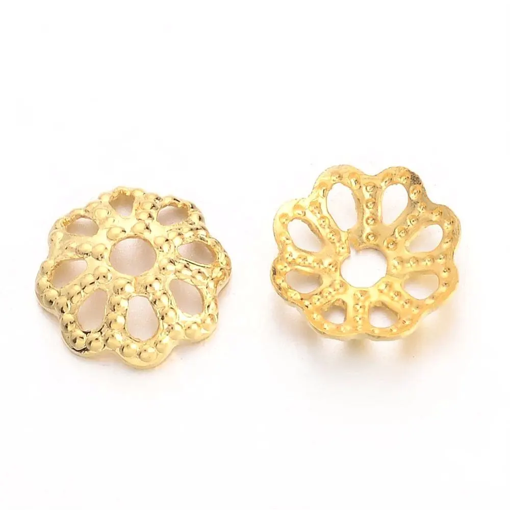 Small Solid Brass Filigree Flower Bead Caps for Jewelry Making