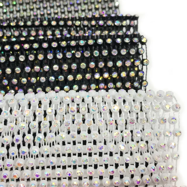S069 plastic crystal trimming rhinestone plastic trimming rhinestone mesh fabric for dress
