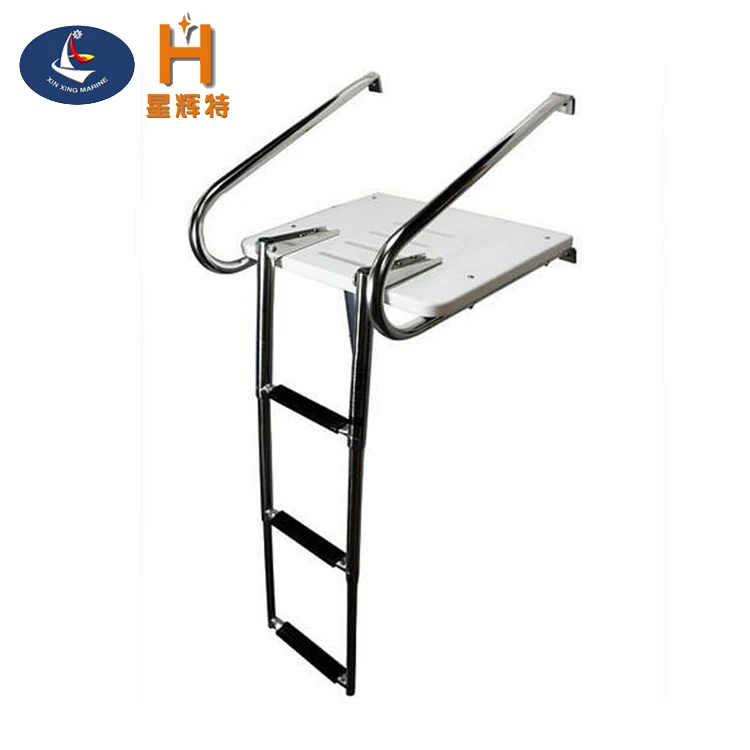 Marine Stainless Steel 3  Step Under Platform Telescopic Boat Boarding Ladder