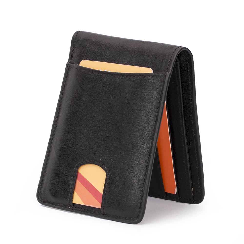 
Wholesale Top Grain Cow Leather Wallet Factory Credit Card Holder Purse RFID Blocking Small Unisex Wallet for Men 
