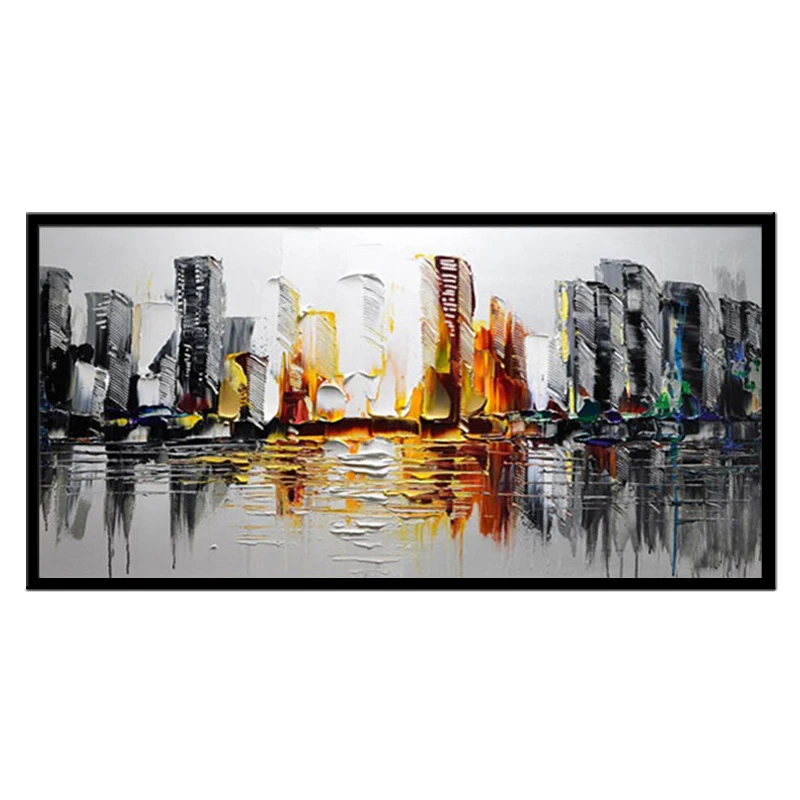 Furniture Decorative art picture abstract New York street scenery knife canvas Oil Painting