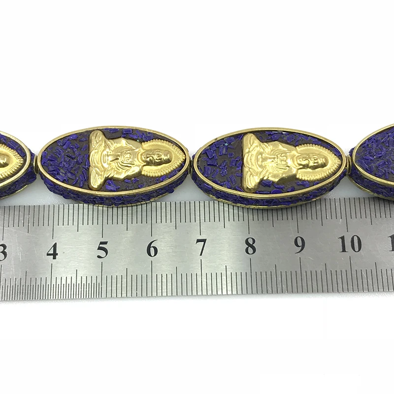 Wholesaler Tibetan Metal Coral Dzi Beads Carving Buddha Statue Nepal Inlay Gold Copper Beads For Jewelry Making