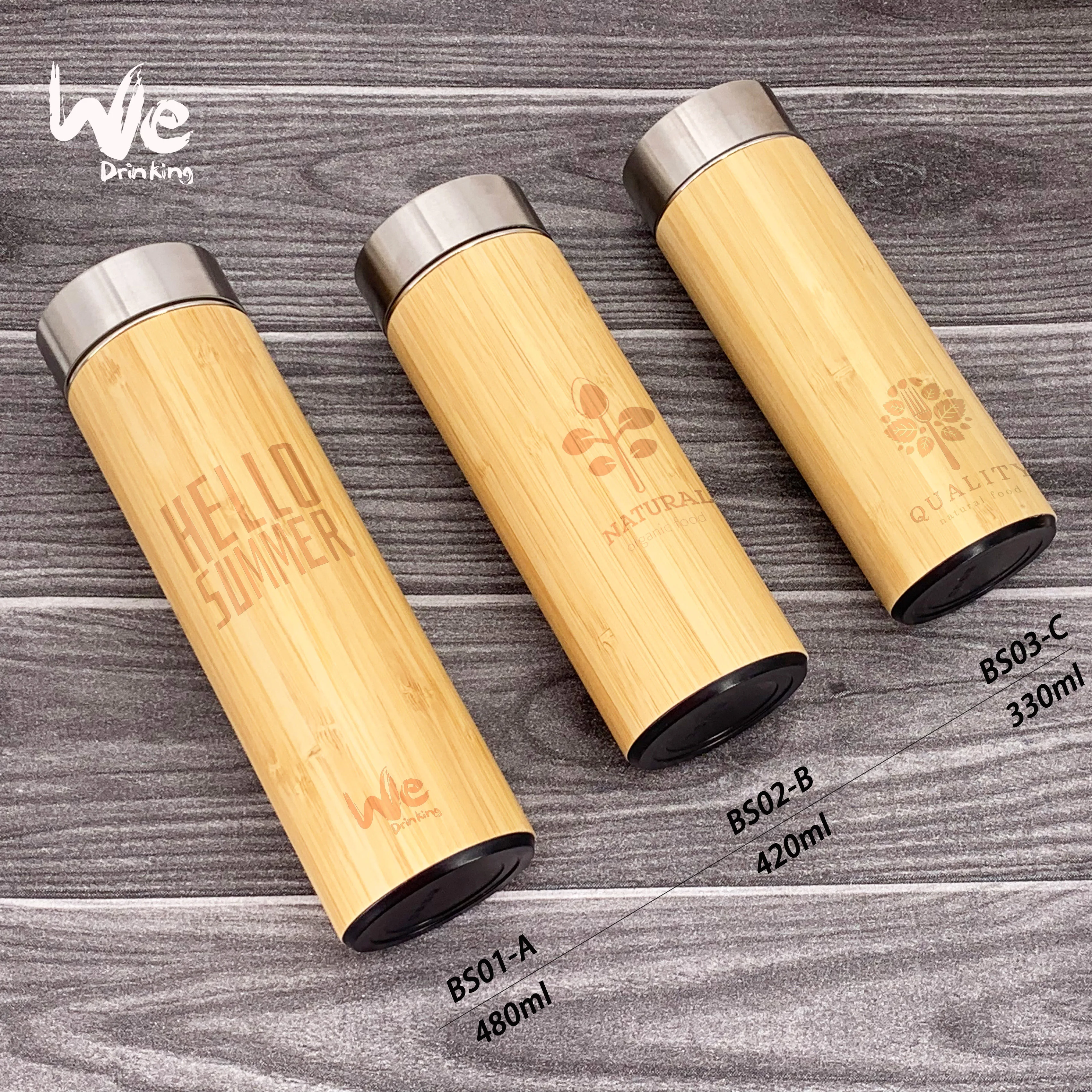 550ml Big Capacity Original Natural Vacuum Insulated Bamboo Thermos  with Infuser and Strainer
