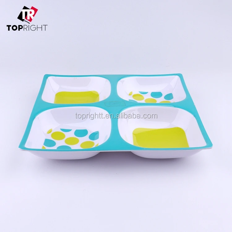 Квадратная меламина пластиковая еда лоток с отделениями с высоким качеством
