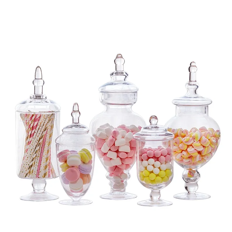 Wholesale Footed Clear Glass Apothecary Jars for Weddings Candy Buffet Decoration