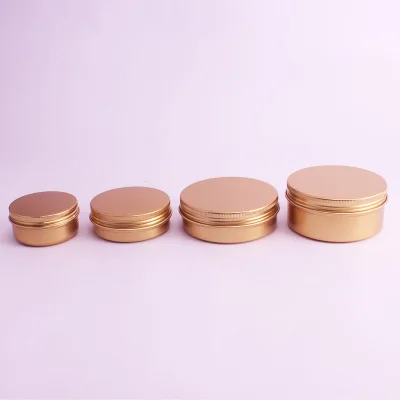 
50ml 60ml 100ml 150ml round shape gold nice can portable cosmetic cream packing aluminum metal jar container wholesale cosmetic 