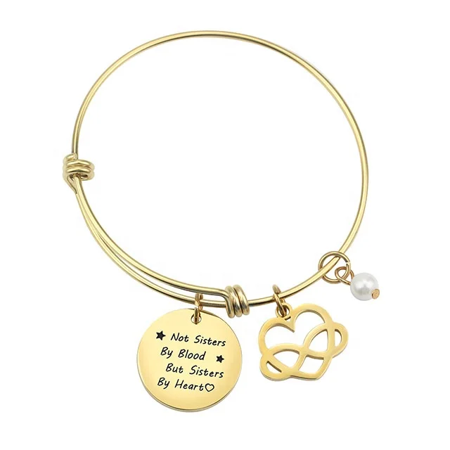 Inspirational Charm Bracelet Adjustable Bangle Gift for Women Girl Sister Mother Friends, Stainless Steel Expandable Cuff Charms