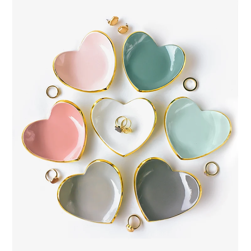 Colorful Heart Shape Ring Holder Tray Jewelry Storage Ceramic Dish