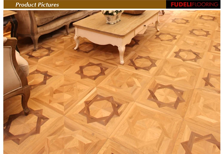 FUDELI Oak Parquet Engineered Wooden Flooring Luxury Chinese Graphic Design Modern Indoor Office Building More Than 5 Years