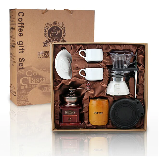 
DIY Nice Portable Coffee Gift Box coffee dripper set coffee grinder for Family/ Friend Gift Set T015 