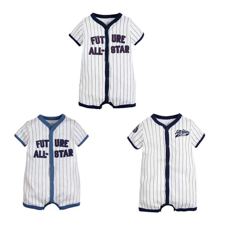 Baby Summer Clothes Infant Boys Girls Rompers Ropa Bebes Short Sleeve White Baseball Toddler Romper 100% Cotton Baby Clothing