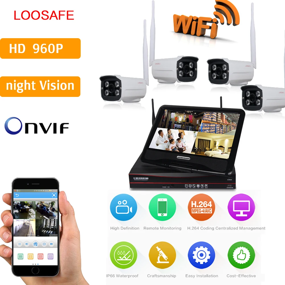 Новое поступление 960 P камер безопасности Беспроводной NVR комплект 4ch экран системы видеонаблюдения камеры