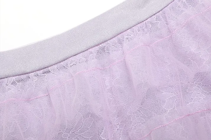 2022 New Fashion Women With Lining Bow Mesh Lace Patchwork Long Skirt Dress Elastic Waist Solid Color Sweet Casual Bubble Skirt