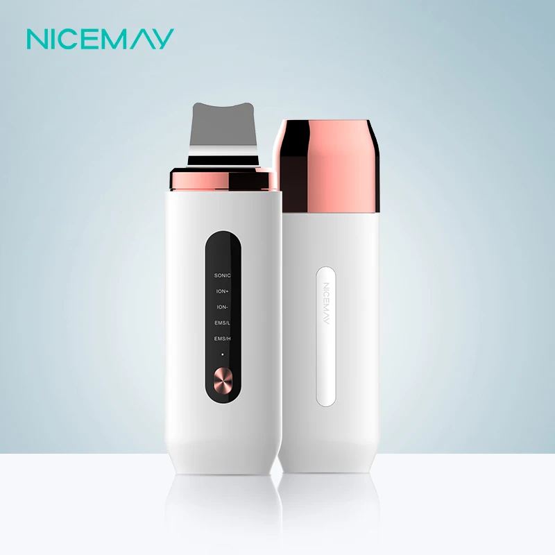 Portable Ion Ultrasound Facial Spatula Face Peeling Ultrasonic Skin Scrubber Ultrasonic Positive & Ion EMS Blue Red Light