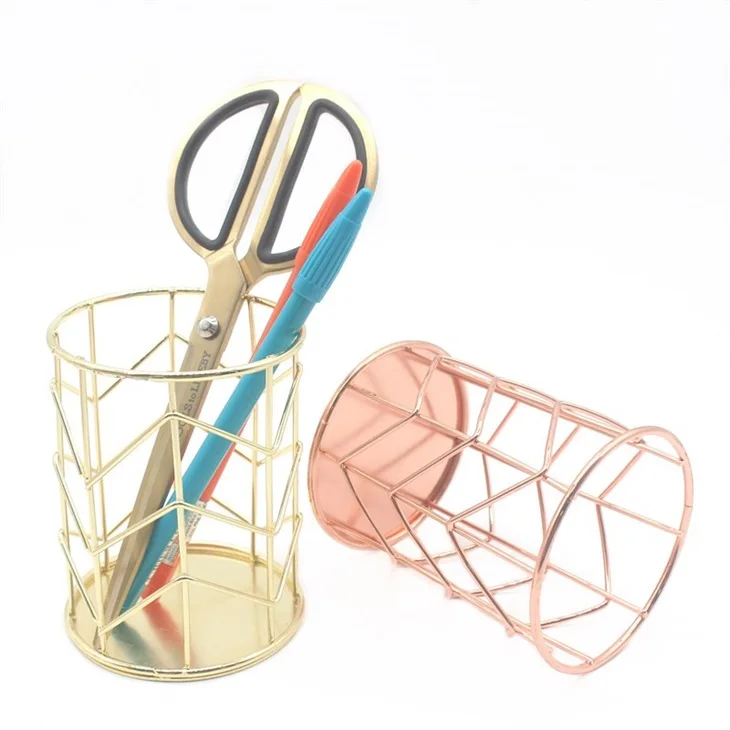 
High quality rose gold metal pen container 