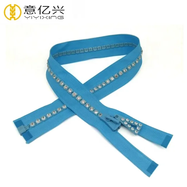 Fashionable Design Plastic Decorative Rainbow Rhine Stone Zipper