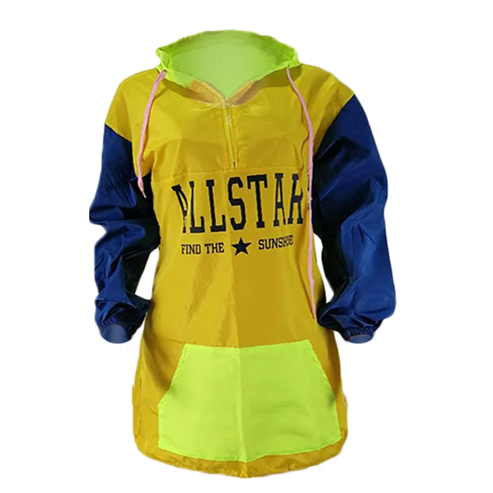 
HM6103 New womens fashion stitching letter printing hooded long-sleeved sunscreen thin coat 