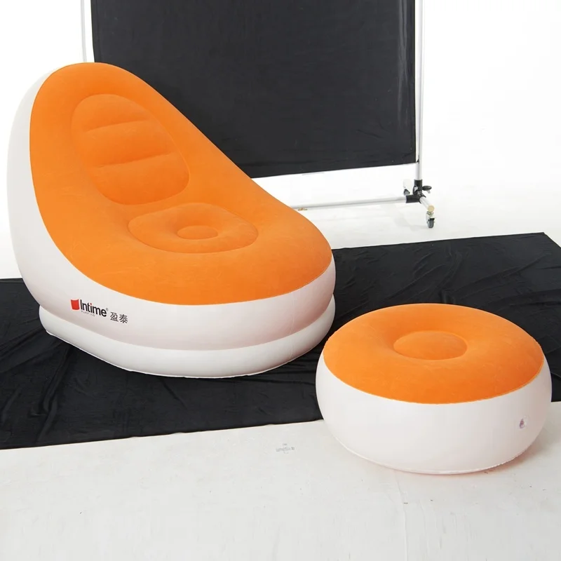Living room bedroom furniture Type flocking inflatable lounge sofa bed with foot rest