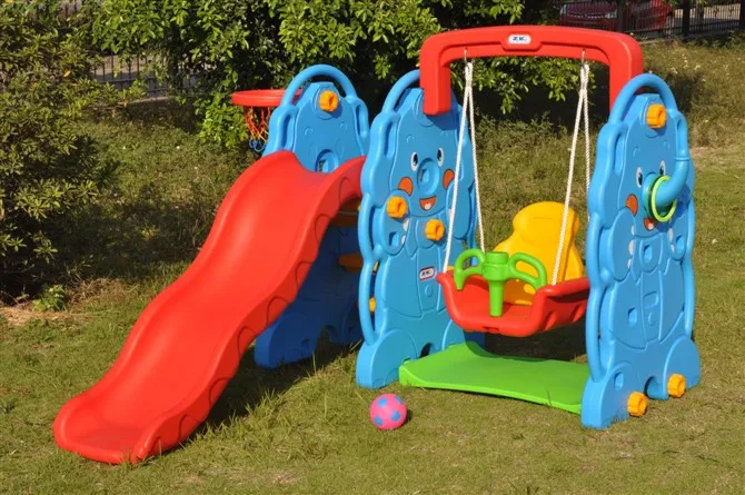 Cheap Factory Price Bear Plastic slide with Basketball Ring
