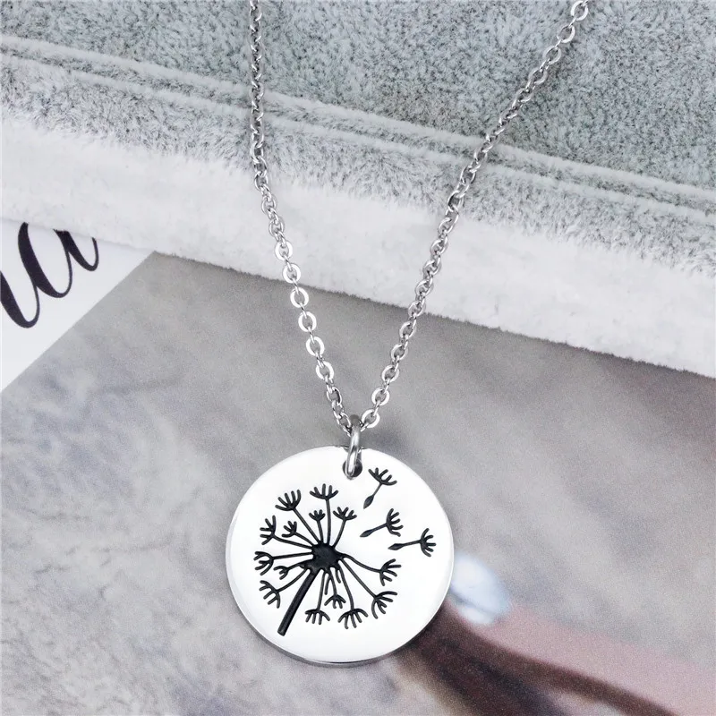 
Dandelion Make a Wish Flowers Engraved Charms Pendant Necklace Mother Daughter Simple Necklace 
