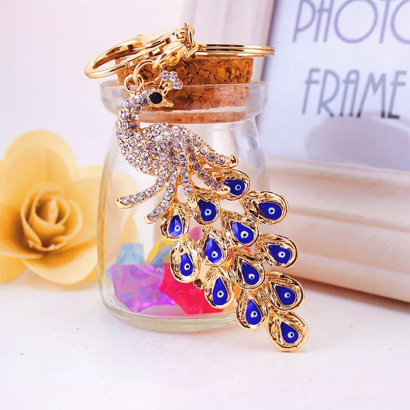 Promotional Peacock Rhinestone Crystal Keychain Crystal peafowl eye of the devil key ring