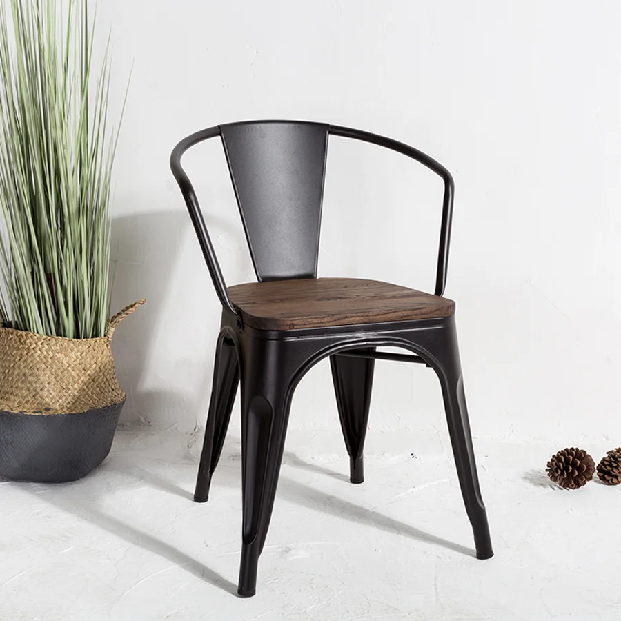 Industrial Modern Style Wood Round Table Cafe Chair Used Restaurant Furniture Set