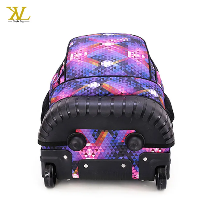 High Quality Durable Allover printed Trolley School Bag With  Single Aluminum , School Trolley Backpack