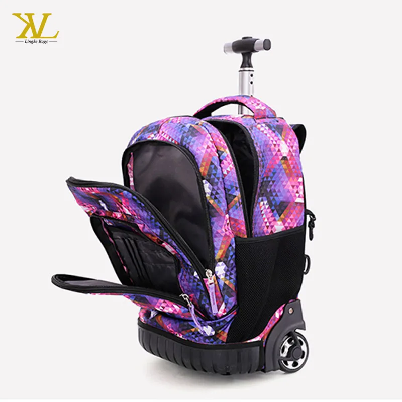 High Quality Durable Allover printed Trolley School Bag With  Single Aluminum , School Trolley Backpack