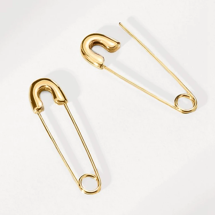 Hypoallergenic Stainless Steel Safety Pin Earrings, Minimalist Fashionable Gold Hoop Earrings