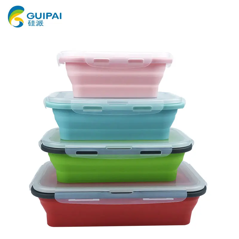 Set of 4 BPA Free Airtight Plastic Lids Small and Large Collapsible Meal Prep Container Silicone Food Storage Containers
