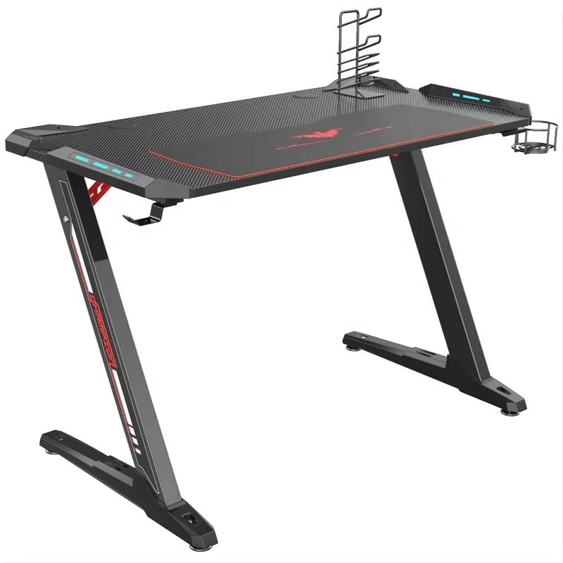 
DESGINA Led light black color Z shape pc gaming desk for e-sports 