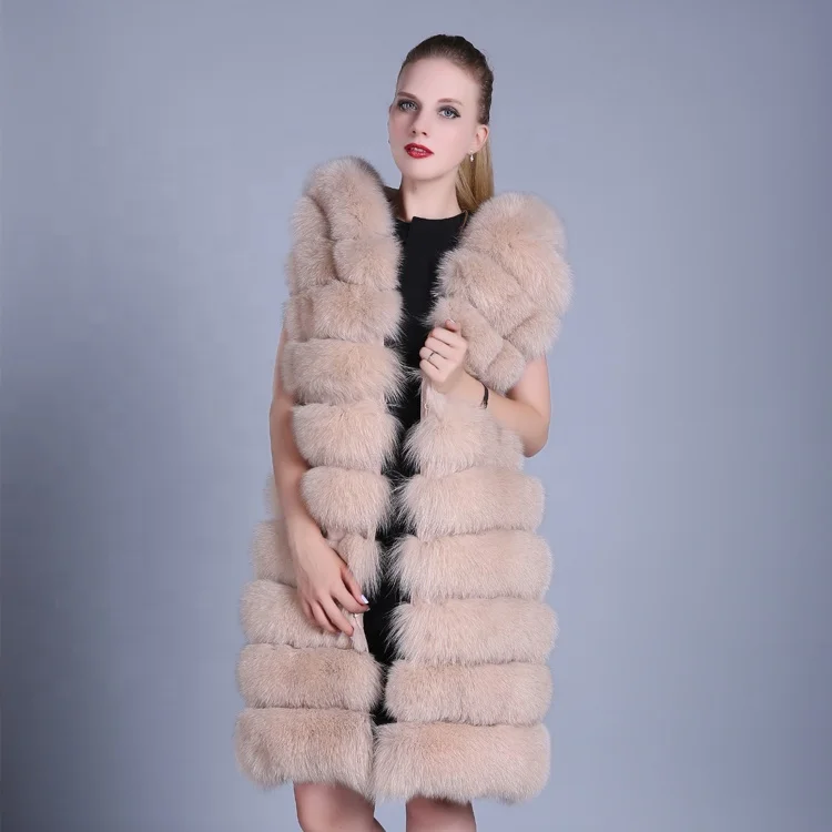 Горячая Распродажа корейский стиль лисий мех жилет без рукавов пальто с капюшоном