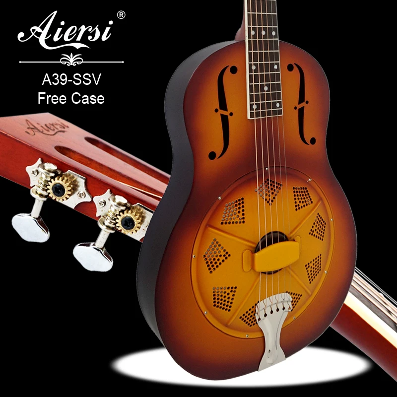 China Aiersi Brand Vintage Sunburst Colour Bell Brass Single Cone Duolian Style bluegrass metal body Resonator guitar blue music