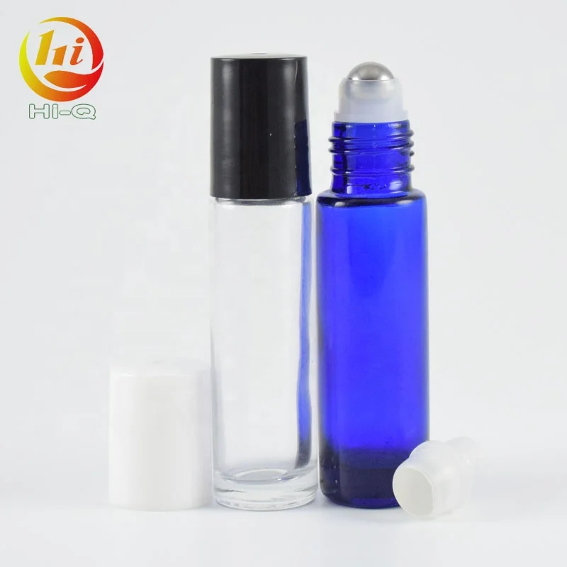 empty blue clear roll on bottle 10ml amber glass roller bottles with stainless steel / glass ball