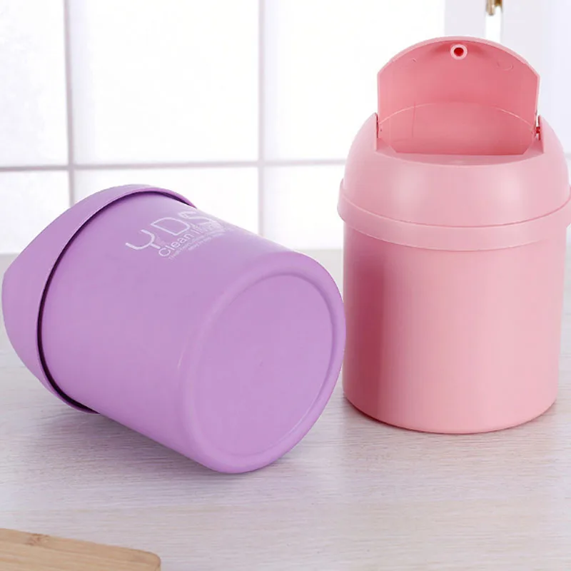 Creative Design Office Plastic Mini Trash Can Rolling Cover Desktop Organizer Car Waste Bin