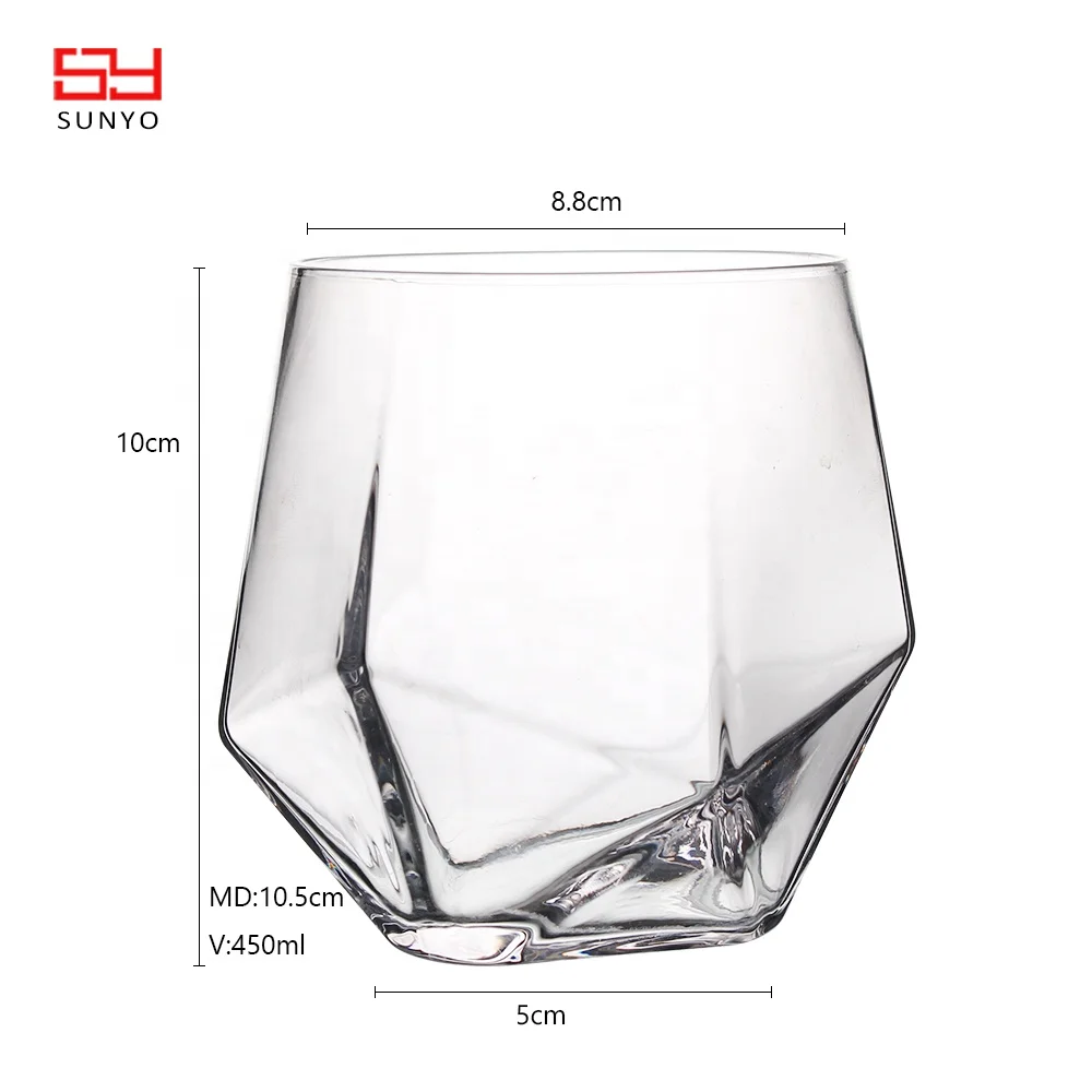 New Product Diamond shape custom  crystal glass red wine glass creative tall glass home decoration diamond cup